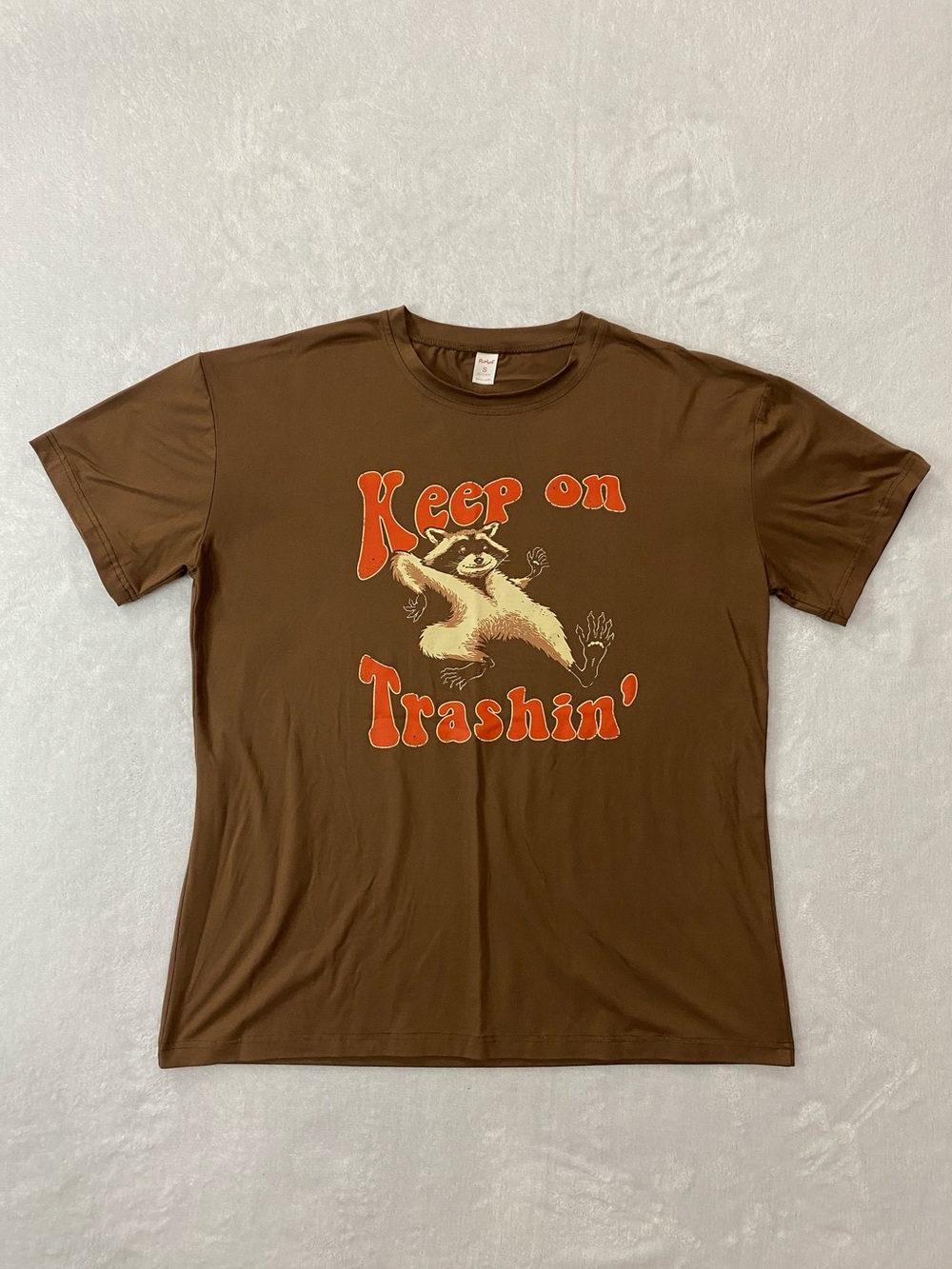 ROMWE Brown ‘Keep on Trashin’ Raccoon Graphic Tee - (S)